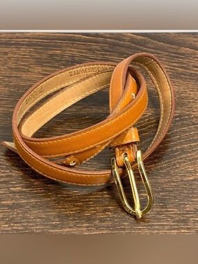 Vintage Designer Skinny Orange Leather Belt Gold Trim Size S